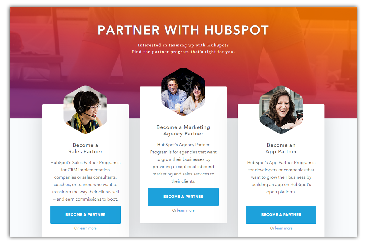hubspot partner program as marketing agency, sales partner, and app partner