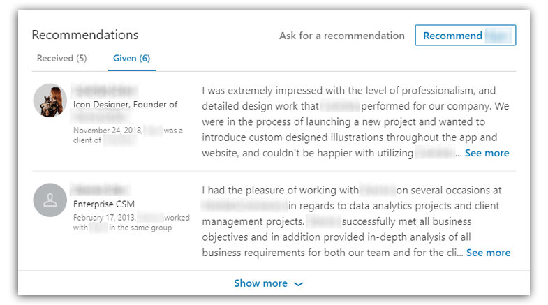 linkedin recommendation examples customer service